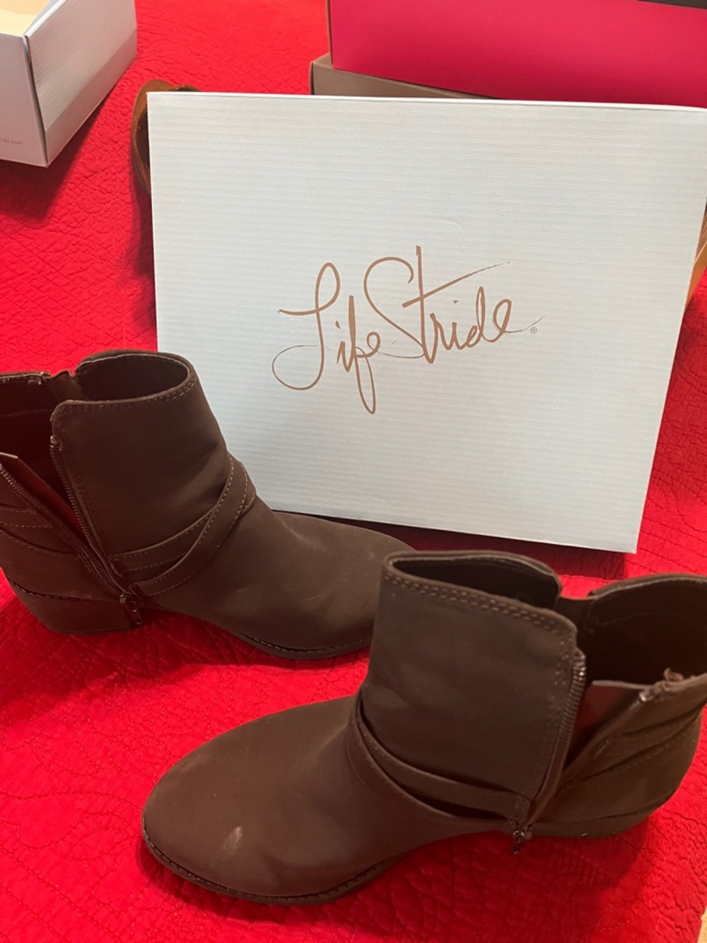 Life Stride Chocolate Brown Side-Zip Ankle Booties